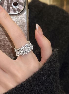 轻奢高级感珍珠戒指女小众设计开口食指戒轻奢高级感2026新款指环