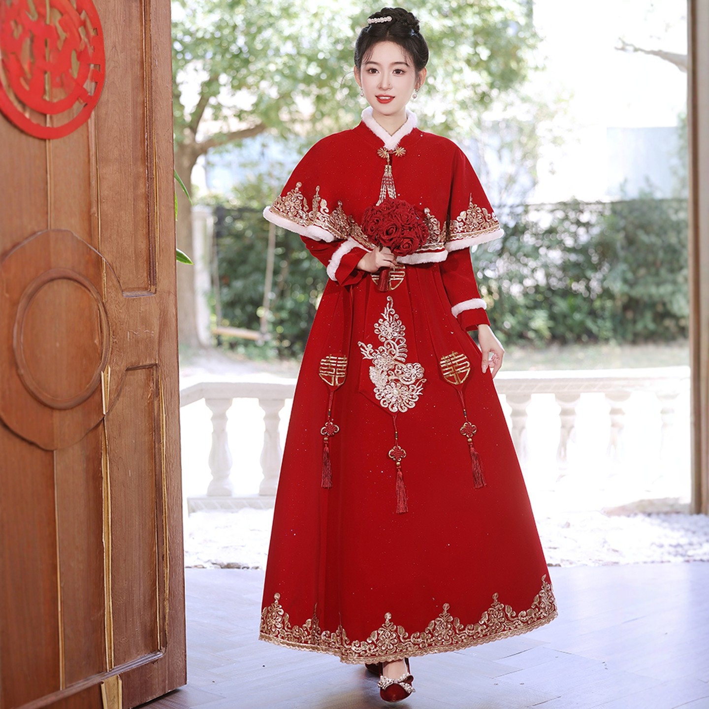 海棠记孕妇大码敬酒服冬新款披肩订婚连衣裙长袖加绒中国风晚礼服,淘宝优惠券,粉丝福利购,淘宝优惠卷