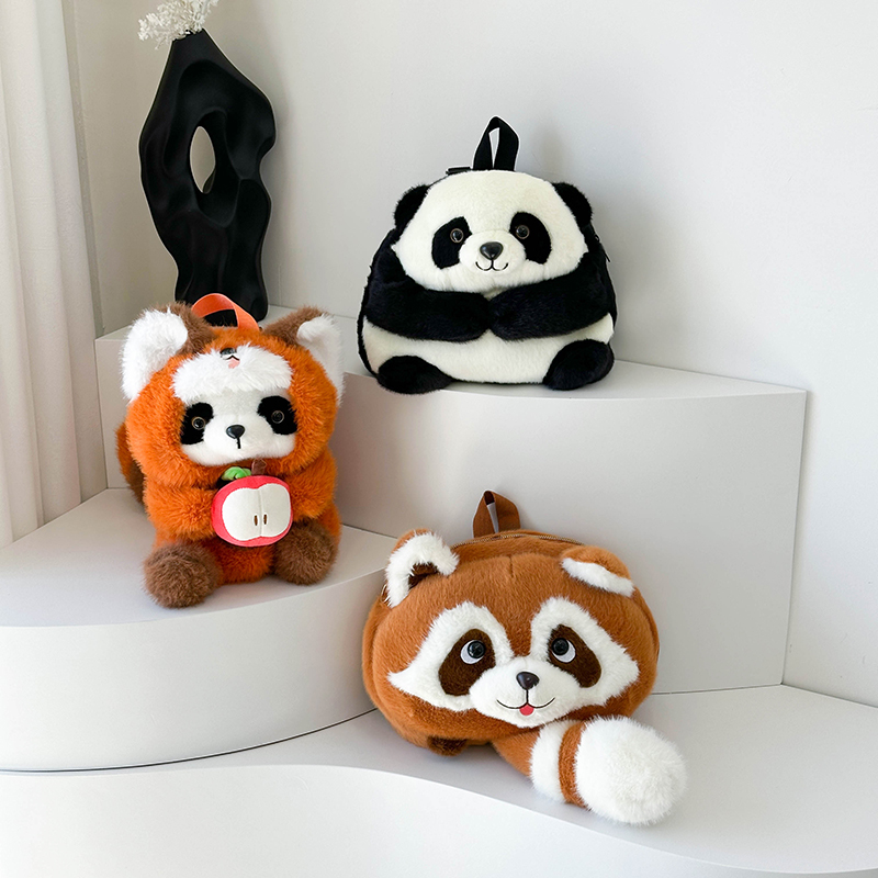 变身小浣熊毛绒双肩背包超萌可爱熊猫单肩包高颜值小狐狸背包潮女 - 图0