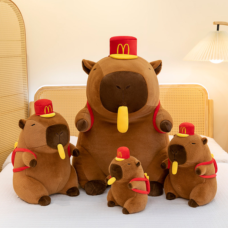 丑萌薯条卡皮巴拉公仔毛绒玩具儿童布娃娃戴帽背包水豚玩偶送女友