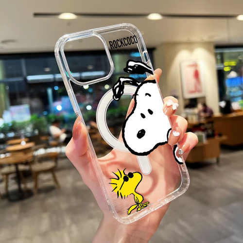 史努比 亚克力磁吸手机壳适用iphone全机型i17 Air 17pro透明硬壳15 15pro max苹果16磁吸车载13来图订制DIY - 图2