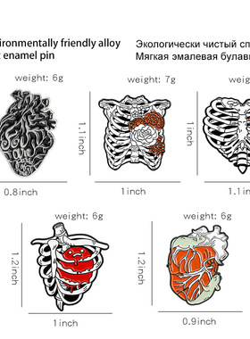 欧美饰品新款心脏造型系列胸针 创意灰色心肋骨器官造型烤漆徽章