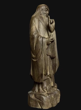 越南沉香木原木道家老子实木雕刻神像家居客厅书房摆件木质工艺品