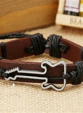 环保配件饰品手链锌合金爆款饰品直销真皮吉他牛皮