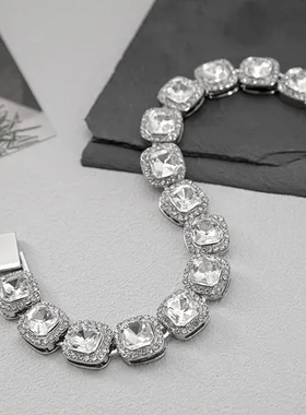 几何欧美古巴嘻哈男女手链ins冰糖心个性小众手饰设计感满钻