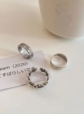 ins小众戒指简约个性戒复古数字罗马冷淡风女开口925纯银嘻哈指环