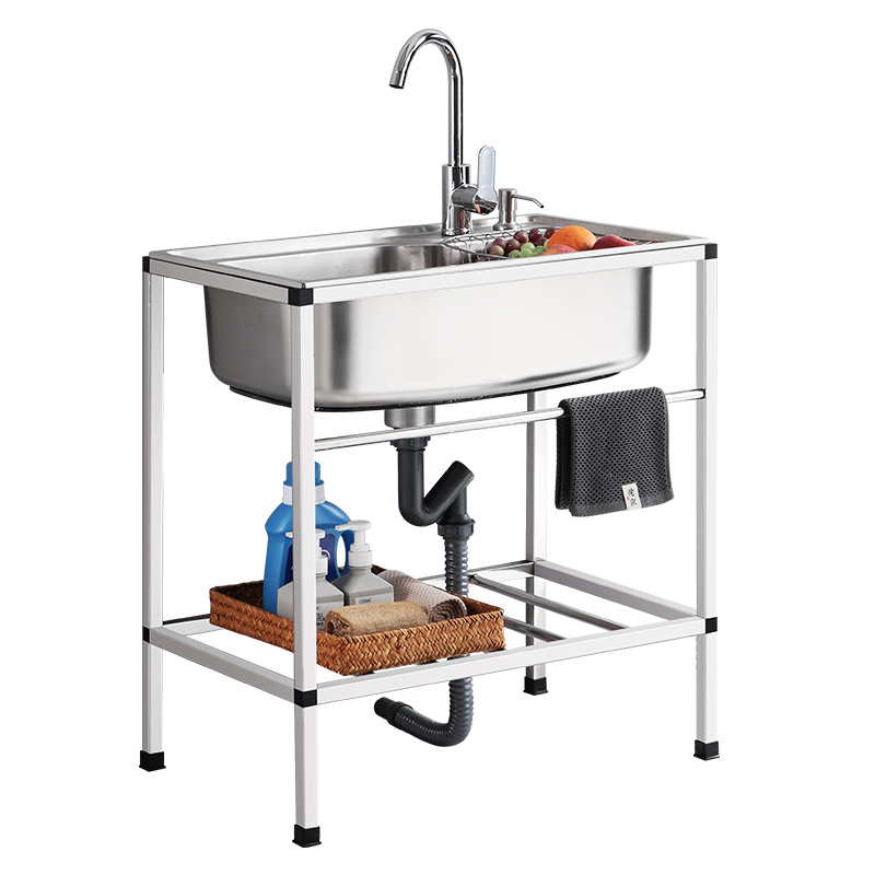 新品厨房加厚简易不锈钢水槽单槽双槽带支架水盆洗菜盆洗碗池套餐 - 图3