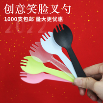 Disposable fork spoons plastic small spoon thickened fruit salad fork ice cream cake sweet spoons independent packaging