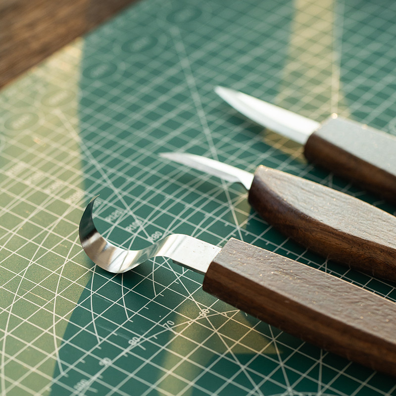 木工雕刻刀DIY手作木雕胡桃木铬钒钢圆柄弯刀削木刀挖勺刀木刻刀 - 图0