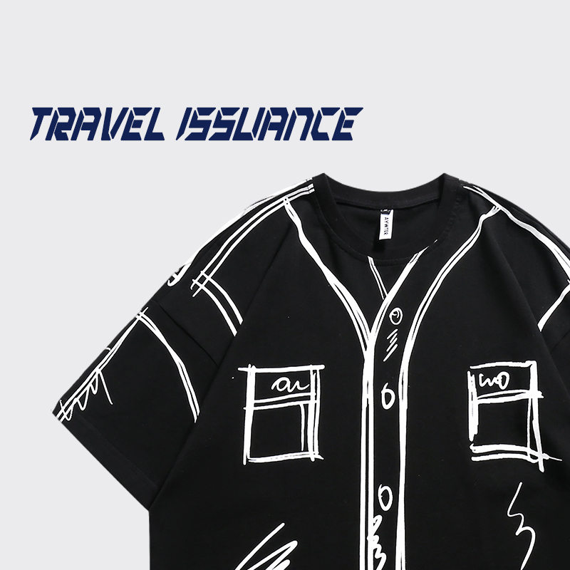 TRAVEL ISSUANCE 日系创意趣味涂鸦潮牌ins学院风休闲百搭设计感 - 图1