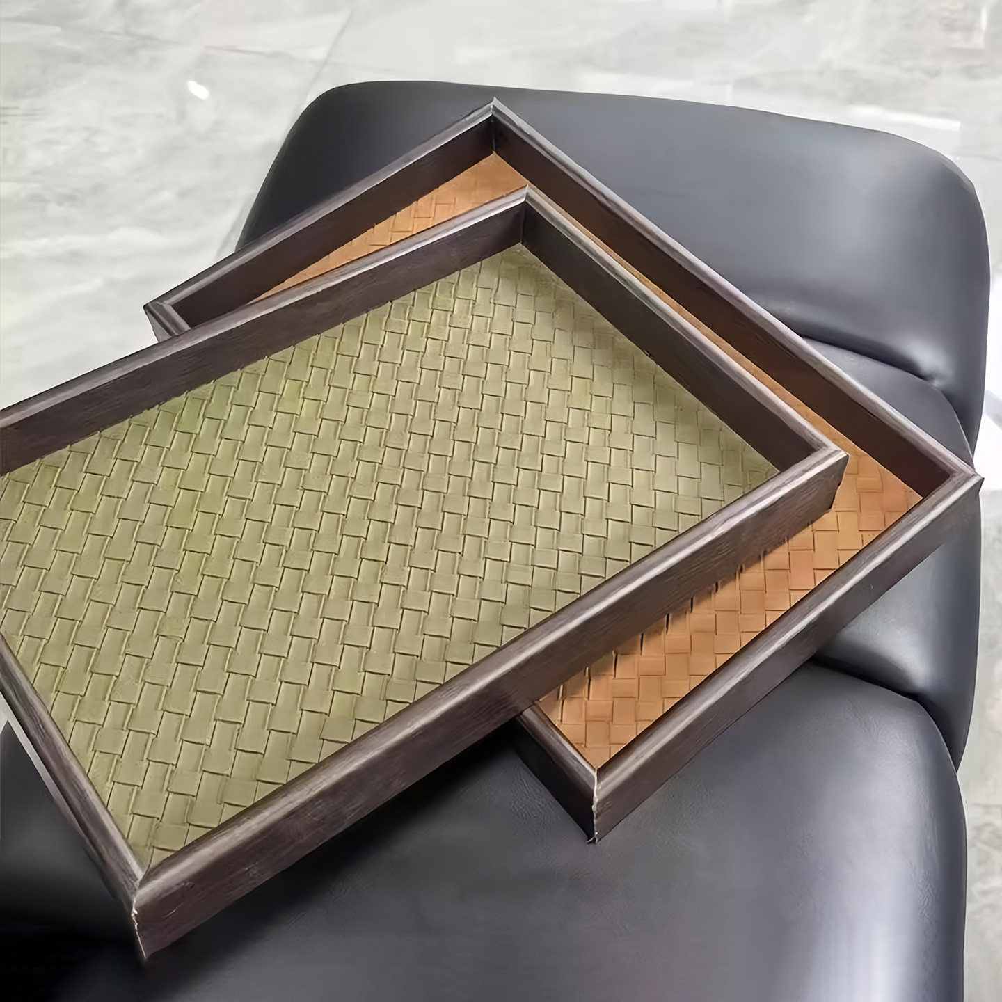 木质托盘轻奢饰品收纳戒指项链托盘皮革竹绿色复古桌面展示货盘,淘宝优惠券,粉丝福利购,淘宝优惠卷