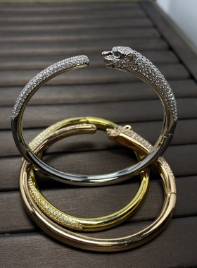 欧美时尚新品豹头满钻手镯欧美时尚高版本精工满天星细版豹子手环