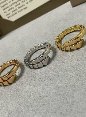 满钻蛇骨戒指女v金镀18k玫瑰金时尚蛇形戒指高级感冷淡风戒指环