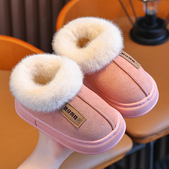 儿童棉鞋棉拖鞋包跟男女童小孩室内外穿保暖毛毛雪地棉靴子一脚蹬