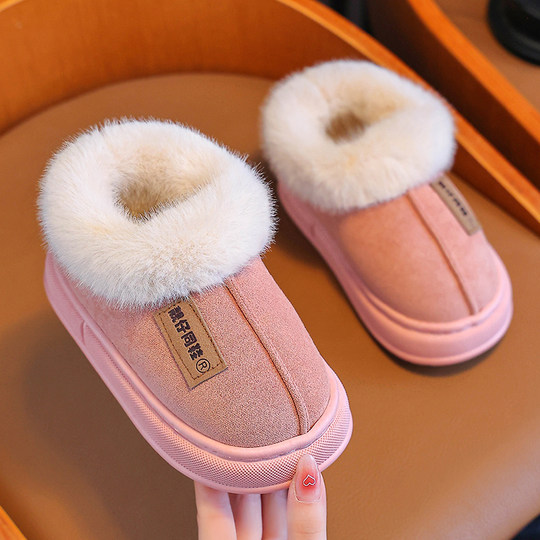 儿童棉鞋棉拖鞋包跟男女童小孩室内外穿保暖毛毛雪地棉靴子一脚蹬