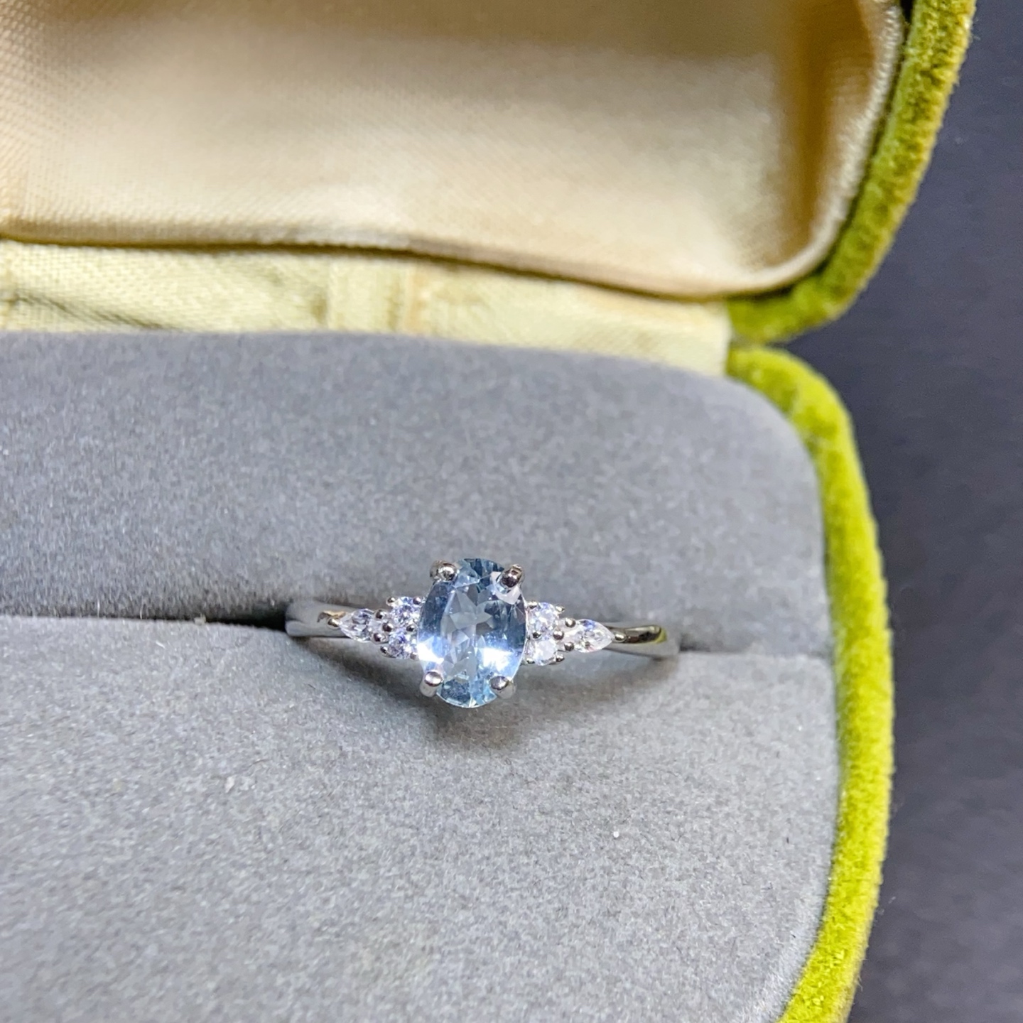 海蓝宝戒指 晶体干净 主石5*7mm，值圈活口 不挑指围！s925银镶嵌 - 图2