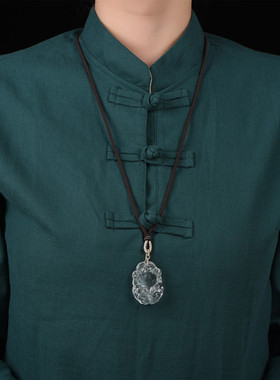 招桃花天然白水晶九尾狐狸吊坠女