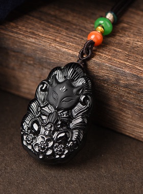 视频祝福黑水晶九尾狐狸吊坠男女