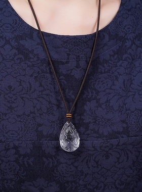 招桃花天然白水晶九尾狐狸吊坠女