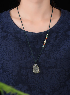 招财挑花黄水晶九尾狐狸吊坠男女