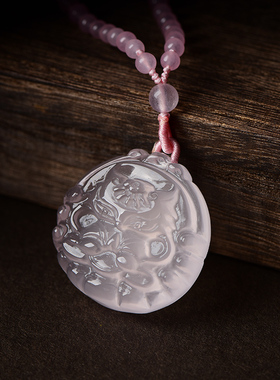 招桃花天然粉水晶九尾狐狸吊坠女