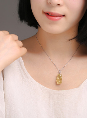 招财招桃花黄水晶狐狸吊坠女项链
