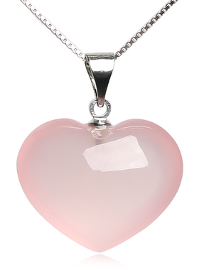 天然粉晶爱心吊坠925银锁骨项链