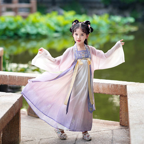 锦仙谣汉服女童春季新品两件套裙女宝宝连衣裙古风襦裙桃花酿 - 图0