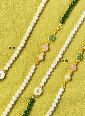 新中式绿白菩提珍珠项链