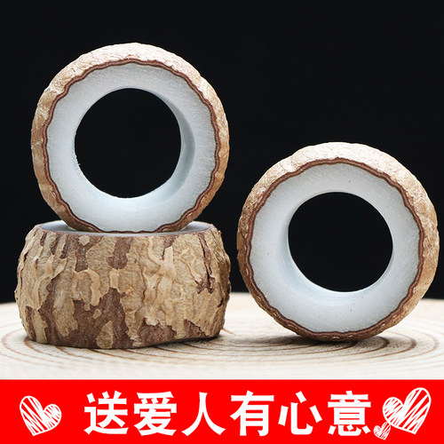 白玉菩提根子戒指抖音网红男女手工diy材料包半成品切片情侣闺蜜 - 图0