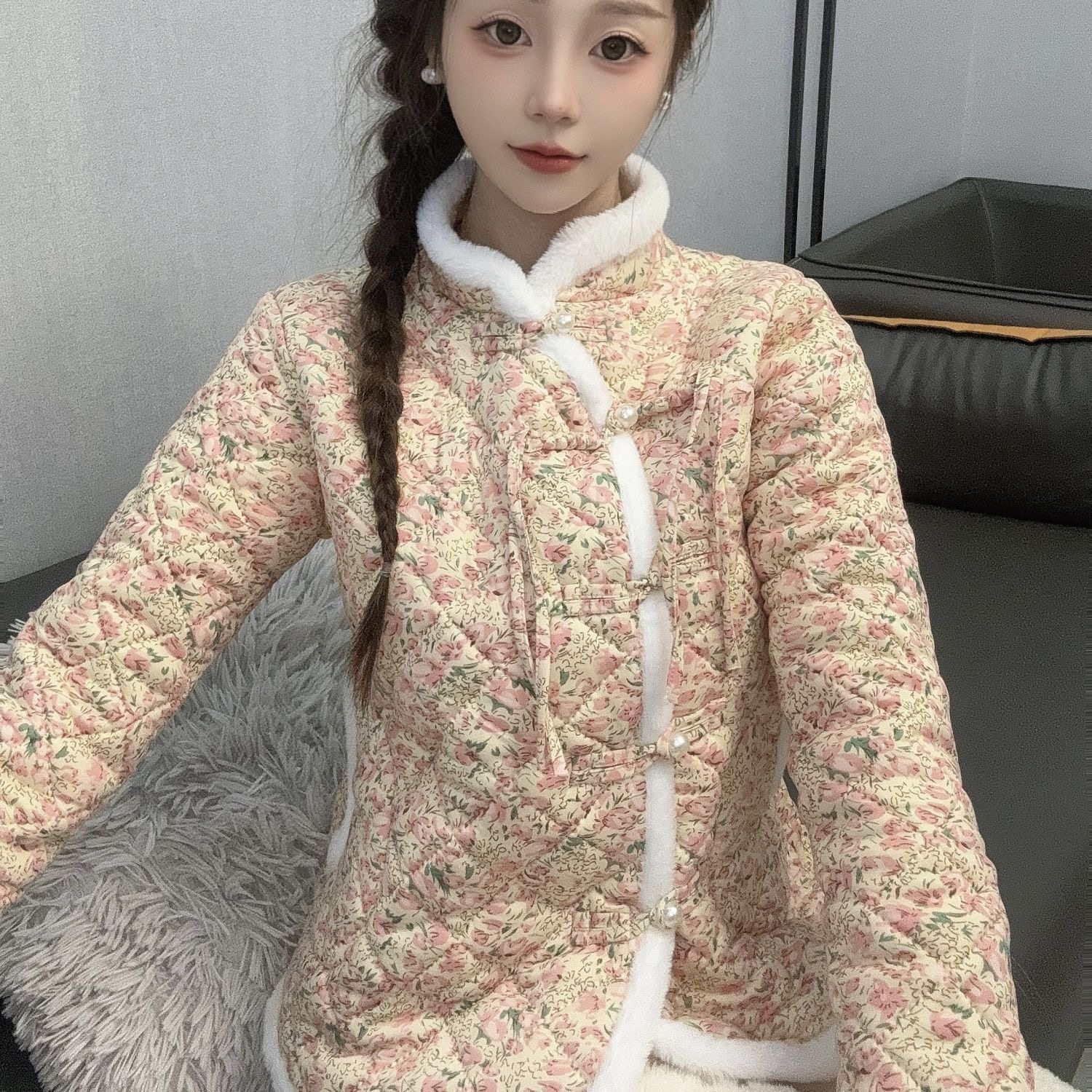 新中式2024女士流行小花棉袄加绒加厚碎花减龄舒适棉衣棉服外套潮,淘宝优惠券,粉丝福利购,淘宝优惠卷