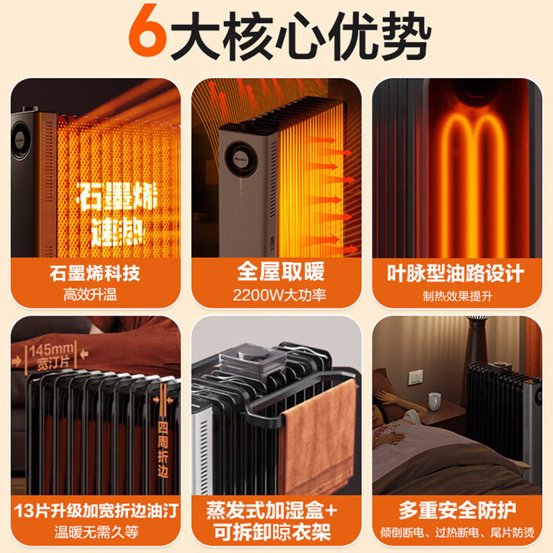 格力取暖器13片石墨烯电油汀家用大面积智能恒温节能新款电热暖气,淘宝优惠券,粉丝福利购,淘宝优惠卷