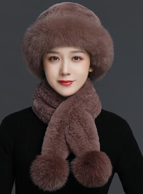 皮草帽子女冬天保暖狐狸毛帽子加厚妈妈韩版时尚仿獭兔毛礼帽秋冬