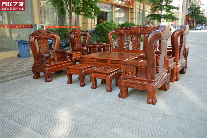 缅甸花梨大果紫檀战国款大象沙发16公分12件套 红木家具 象头沙发