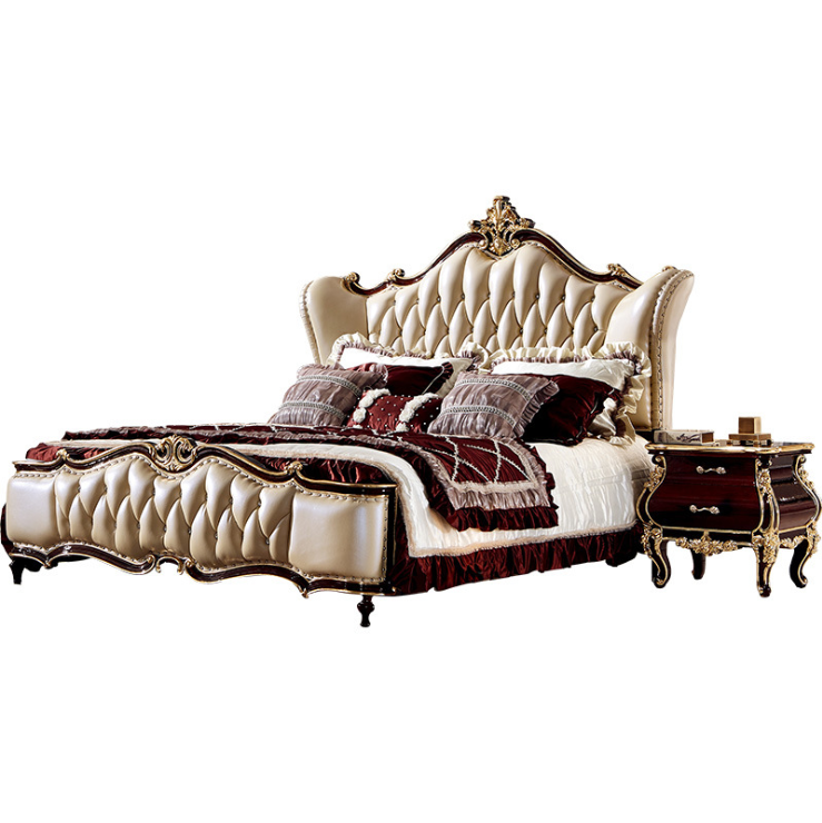 欧式实木床卧室真皮双人床古典橡木床1.8米双人床高端定制