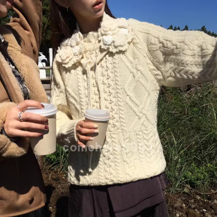 现货速发韩国东大门代购breathe2025秋冬新款温柔麻花纹宽松毛衣-图2