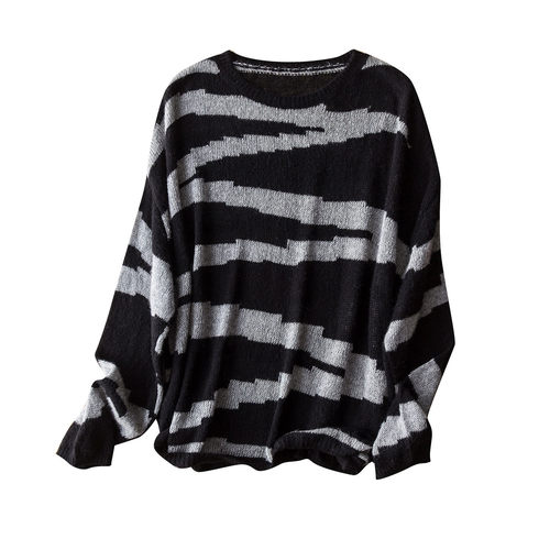 不一样的斜条纹衫 百搭时尚亮丝亮片羊毛羊绒宽松圆领长袖针织衫 - 图3