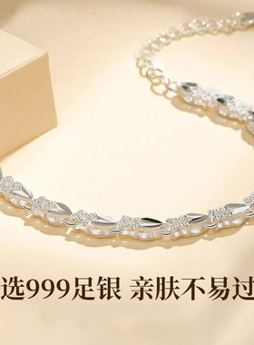 【抢正品】四叶草纯银手链女2025年新款爱心银手镯送女友生日礼物