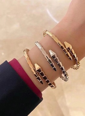 跨境新款高版Bv宝家双环蛇手镯个性时尚满钻弹簧蛇形男女情侣手环