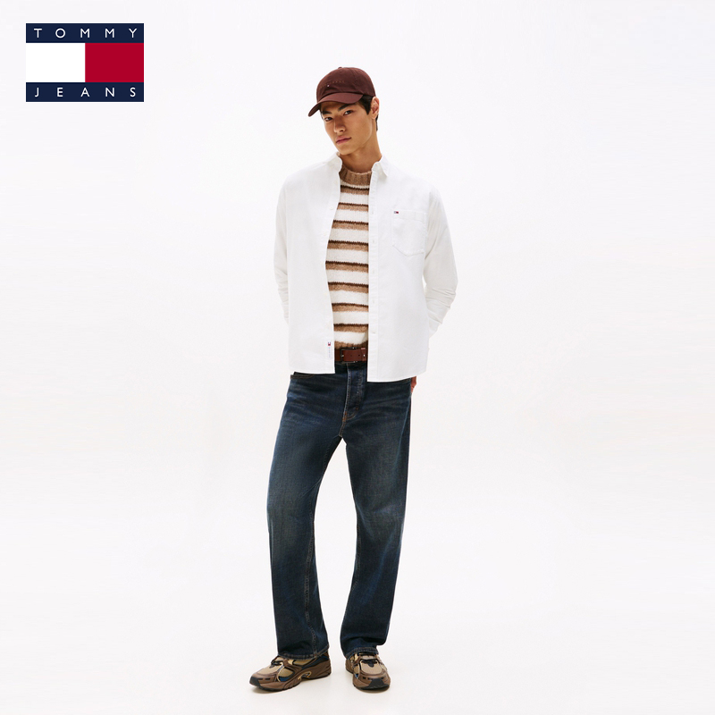 Tommy25秋冬新款男装纯棉牛津纺复古休闲宽松落肩长袖衬衫外套 - 图2