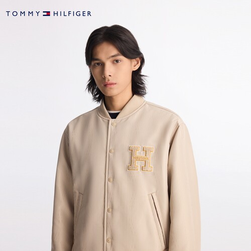 【防泼水】Tommy秋冬男装双面穿美式潮流宽松棒球领棉服夹克外套 - 图1