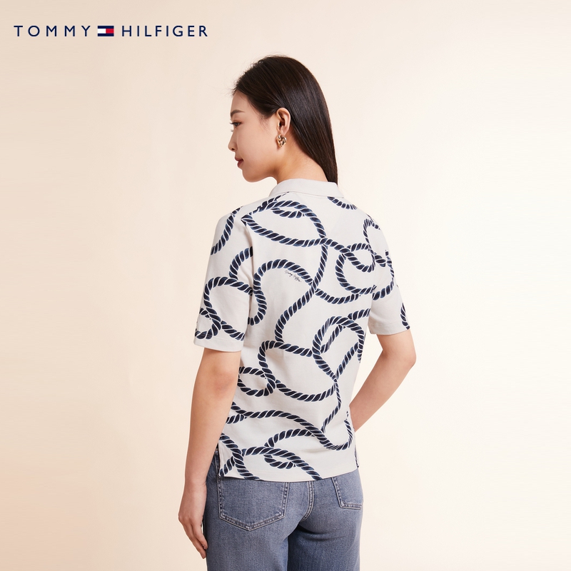 【透气舒适】Tommy女装珠地网眼通勤航海图案中袖POLO衫37828-图1