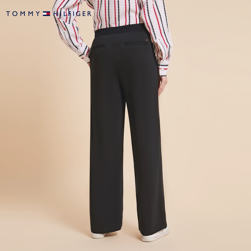 Tommy 女装商务通勤简约一字袋金属小标高腰阔腿休闲裤WW0WW38457 - 图1