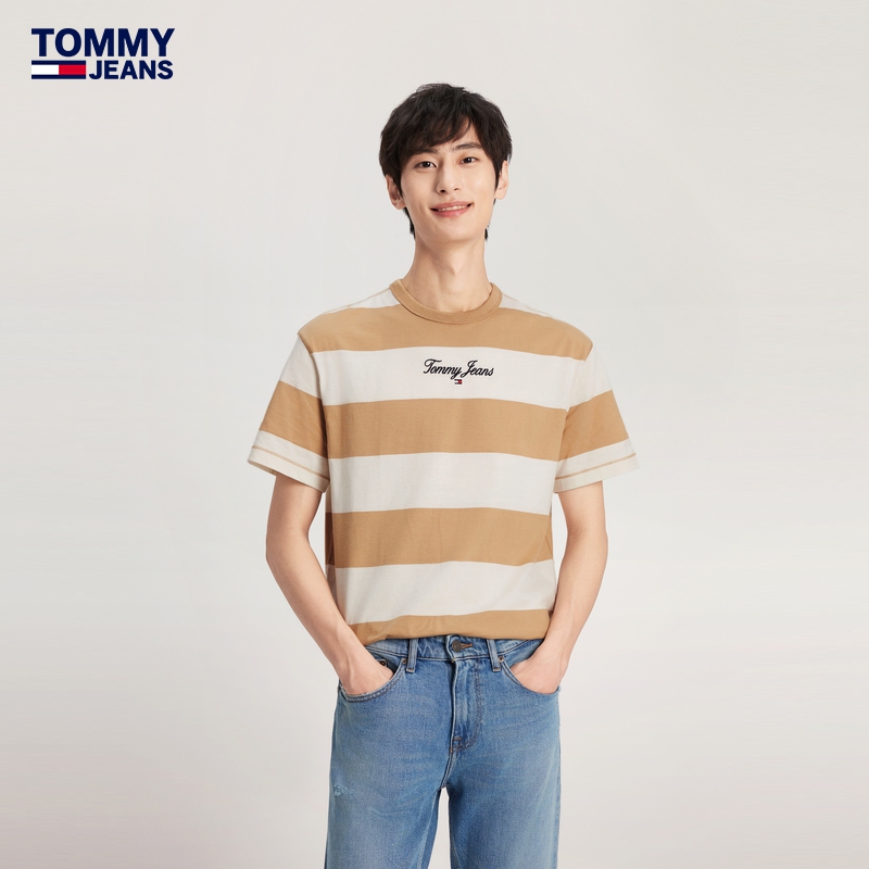 【撞色条纹】Tommy 24春夏男纯棉平纹针织复古拼色刺绣短袖18655-图0