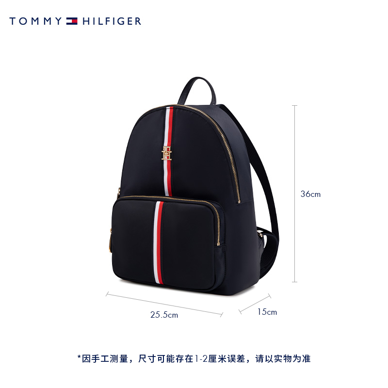 Tommy 24春夏女装休闲拼色织带金属字母通勤双肩背包礼品69J8041 - 图0