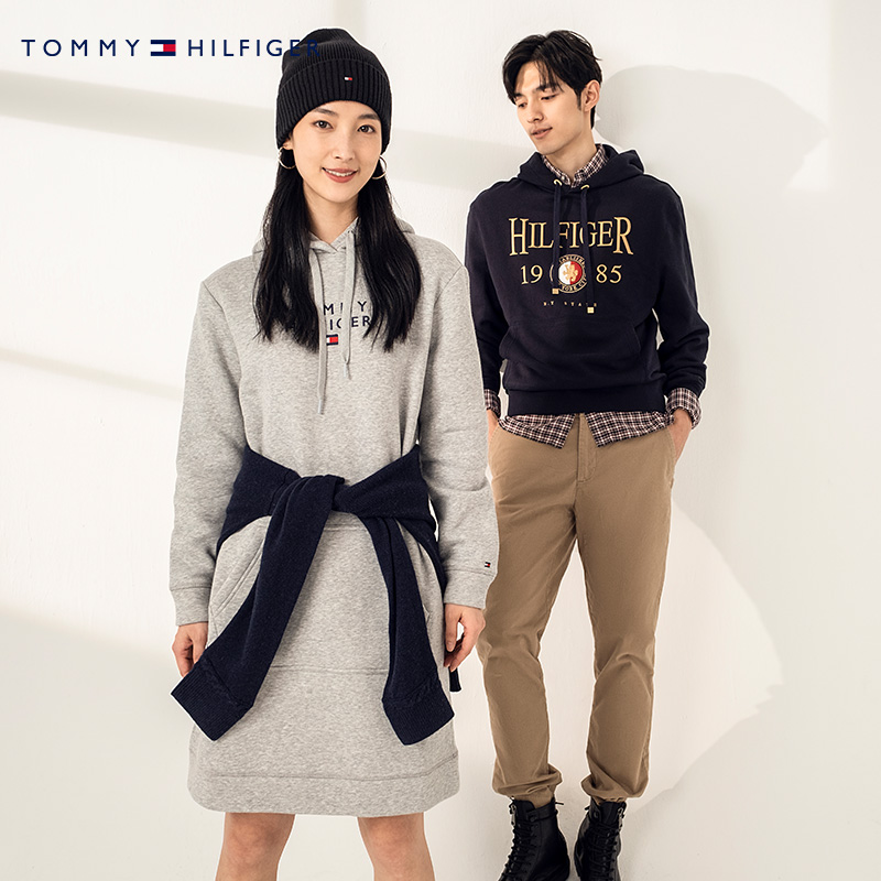 Tommy女装青春校园显瘦简约字母刺绣加绒连帽卫衣裙连衣裙02080-图2