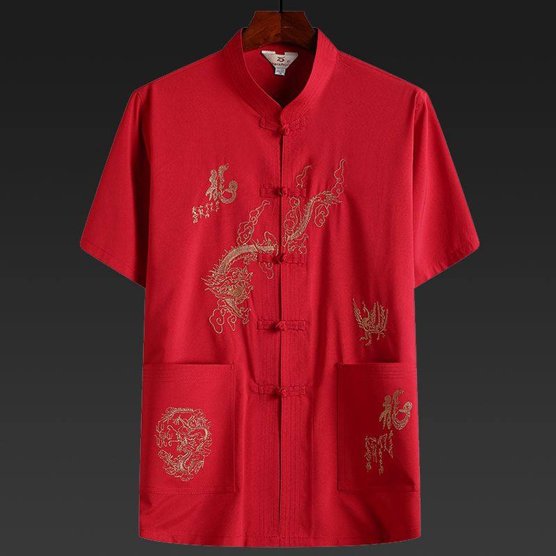 中老年男装夏装唐装男短袖爷爷中国风刺绣宽松爸爸大码晨练服汉服,淘宝优惠券,粉丝福利购,淘宝优惠卷