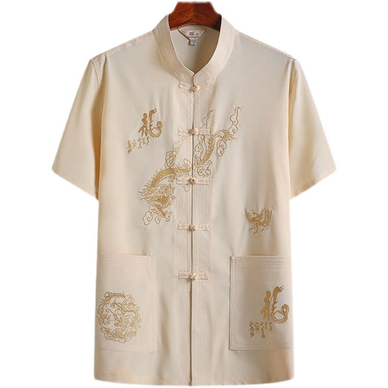 中老年男装夏装唐装男短袖爷爷中国风刺绣宽松爸爸大码晨练服汉服,淘宝优惠券,粉丝福利购,淘宝优惠卷