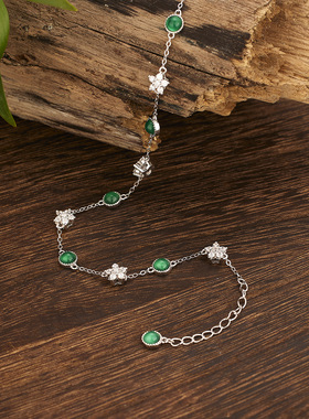 s925纯银新款天然绿玉髓满天星手链女翡翠绿色百搭手饰高级感手串