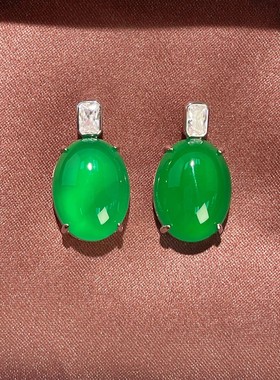 s925纯银天然高冰种绿玉髓鸽子蛋项链翡翠帝王绿色吊坠颈饰挂坠女